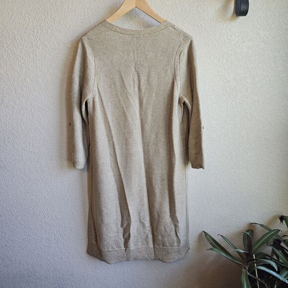 Talbots Textured Linen Roll-Tab Long Duster - Metallic Size M Medium Fall Academ - Picture 8 of 9